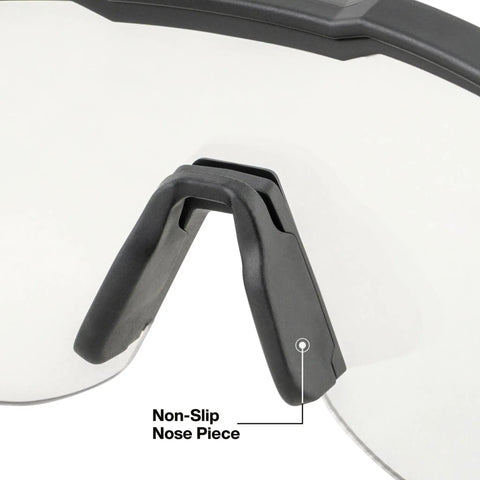 Close-up of non-slip nose piece on Heavy Duty Safety Glasses With Anti Fog Scratch Resistant Lenses for secure fit.