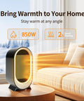 Hot In 2 Seconds 850W PTC Ceramic Space Heater on table in living room, warming up quickly, ideal for small spaces