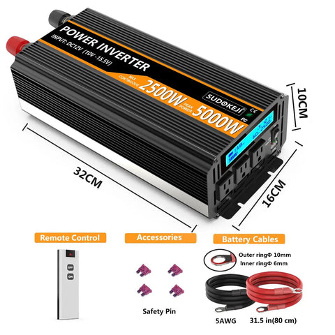 Heavy Duty Badass 2500 Watt Power Inverter Converts 12V Dc To 120V Ac For Trucks And Camper Trailers with remote control and accessories.
