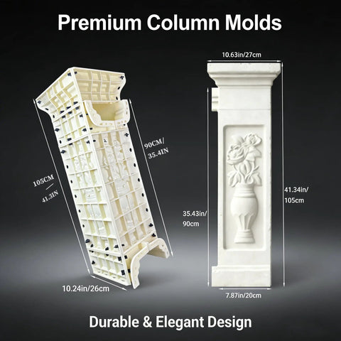 105Cm Balcony Spacer Column Molds For 90Cm Railing Styles Round Bottle Square Lotus Chrysanthemum side and front view
