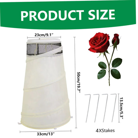 Winter Rose Plant Covers For Frost Protection, Heavy Duty Pop Up Cone Covers With Breathable Top Net, Wind Protection For Rose Bushes, Durable Weather Resistant Fabric Keeps Your Roses Safe Pro Grade Tough As Nails 13x20 Inches; 13x20 in, 4 stakes