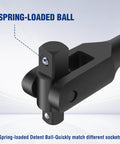 Close-up of spring-loaded ball on Gator Tough 16 Inch Heavy Duty Breaker Bar With Swivel Flex Head And 3/8 And 1/2 Inch Drives.