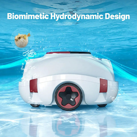Cordless Robotic Pool Cleaner With 100-Minute Runtime, Dual Suction Ports, biomimetic design underwater view