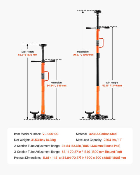 Legit Heavy Duty Underhoist Support Stand With Adjustable Height And Smooth Bearing Handle For 2204 Lb Rides shown in two height settings.