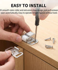Two Pack Mailbox Latch Replacement Kit installation on wooden cabinet with roller catch and screws for secure closure
