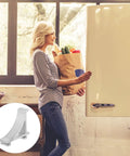 Aluminum Freezer Shelf Clips Must Have Ten Pack Easy To Install Cooler Shelf Braces and woman opening refrigerator