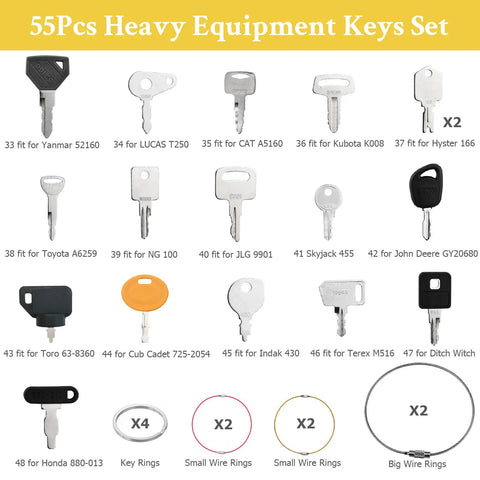 55 Piece All In One Heavy Equipment Keys Master Set For Excavators And Construction Machines With Ignition Keys For Cat John Deere