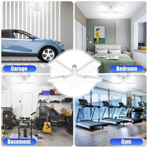Two Pack LED Garage Lights 100W 10,000 Lumens Daylight 6500K With 4-In-1 Adjustable Panels E26/E27 in garage, bedroom, basement, gym