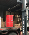 Heavy Duty 2200 Lbs Vertical Drum Lifter With Double Chains For Metal Barrels, strong alloy steel hoist lifting a red drum in a truck.
