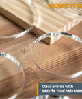 Clear Acrylic Inlay Template Kit Dead Simple Layouts For Woodworking Circle And Grommet Guides Real Deal Precision Stencils detailed view with measurements.