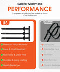 Comparison of heavy duty nylon cable tie buckles set for cars with rock solid pin and button design vs ordinary ties.