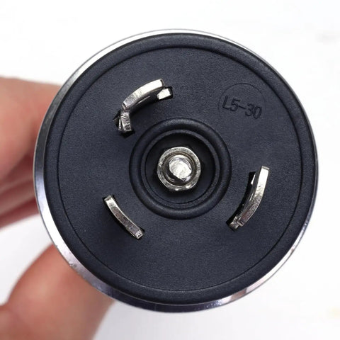 Close-up of the L5-30 plug of 120V 1650W Foldback Tri Clamp Stainless Steel Immersion Water Heater with 3-wire locking system