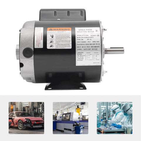 Half Horsepower Single Phase Electric Motor With 3450 RPM 115 To 230 Volt IP23 Protection Beefy Workhorse Build For Metal Cutting Machines Pumps And Fans, side view