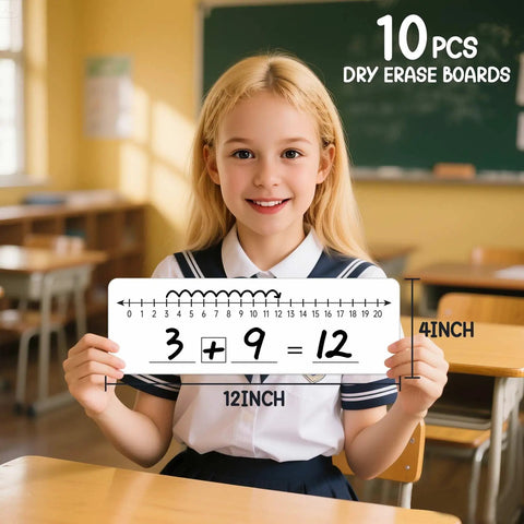 Student holding Number Line Dry Erase Boards Set Double Sided Writable And Erasable 0 To 10 On One Side And 0 To 20 On The Other