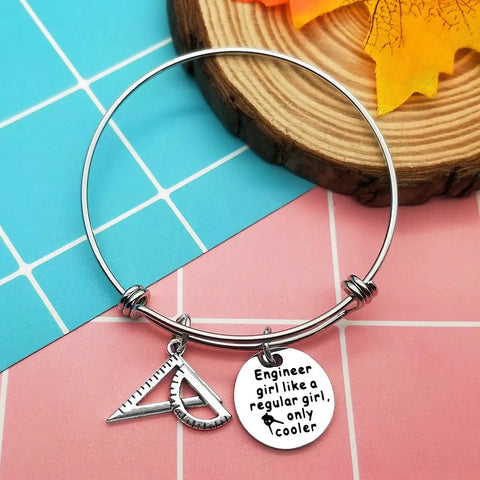 Funny Engineer Gift For Women Engineers Bracelet With Ruler Charm Expandable Bangle on colorful background