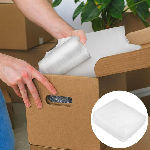 Person using 100 Pack EPE Foam Pouches For Packing Dishes And Fragile Items Lightweight Cushioning Wrap Pouches Bulk Pack Protective Wrapping Bags