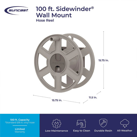 100 Ft Garden Hose Holder Wall Mount With Manual Retractable Sidewinder Hose Reel For Outdoor Use Heavy Duty Space Saving Taupe Resin