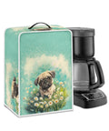 Floral Pug Coffee Machine Cover With Sturdy Top Handle, Waterproof Dustproof Kitchen Appliance Protector For Espresso Makers Blenders, Foldable Polyester Dust Guard Fits Like A Glove Setup That Looks Sharp On Counters with pug design.