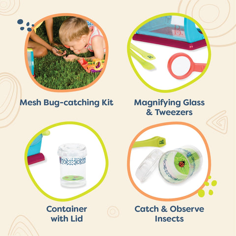 Bug Bungalow Insect Catching Kit For Kids With Mesh Case, magnifying container, tweezers, magnifier, and nature exploration toy