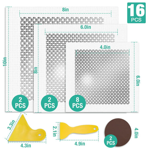DIY Wall Patch Repair Kit With Aluminum Self Adhesive Patches Includes 4x4 6x6 8x8 Patches Sandpaper And Putty Knife