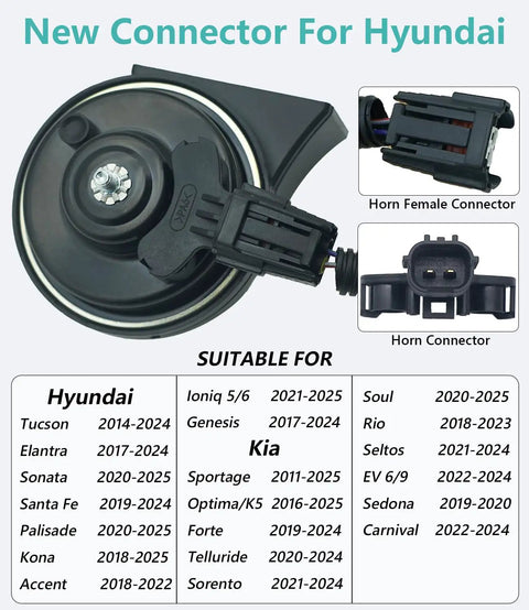 Beefy 2 Tone Car Horn For Hyundai And Kia, Waterproof 128dB Dual Tone High Low Siren with Connector, model compatibility list