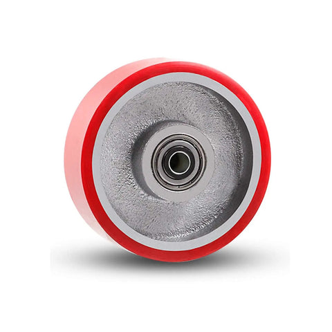 Heavy Duty Polyurethane Swivel Caster Wheels With Brake Universal Replacement Furniture Trolley Rollers 22mm Stem featuring a red polyurethane tire.