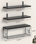 Heavy Duty Floating Bathroom Shelves Wall Mounted Set Of Three With Slick Black Finish For Over Toilet Storage and dimensions 15.75 x 5.3 inch.