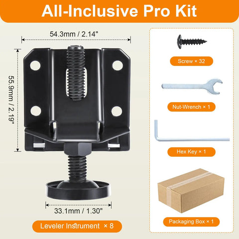 Heavy Duty Leveling Feet And Adjustable Furniture Legs Knock That Wobble Dead Features Hex Key For Built Tough 332 Lbs Industrial Grade Support 8 Pack Black, leveling foot design with measurements