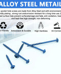 660 Piece Pocket Hole Screws Set With 5 Sizes No 8 1 In 1 And A Quarter In 1 And A Half In 2 In And 2 And A Half In Square Drive Self Tapping Coarse Thread Wood Screws Blue And Zinc Coated With Included Drive Bit For Durable Woodworking Pro Grade, layout view with screws displayed on surface