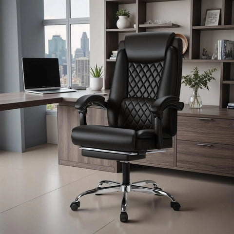 Ergonomic Office Chair with Footrest for all day comfort high back leather desk chair with 90 to 135 degree recline and wheels