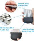 Front view of Zorveiio 2-pack crinkle cutter with stainless steel wavy blades and black ergonomic handle