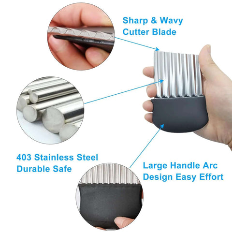 Front view of Zorveiio 2-pack crinkle cutter with stainless steel wavy blades and black ergonomic handle