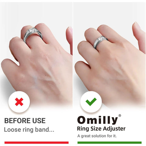 Comparison of loose ring versus fitted ring after using All In One Ring Size Adjuster Kit For Loose Rings With 60 Pack.