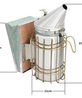 Beekeeping Bee Smoker Stainless Steel with Heat Shield 11 Inch Mounting Hook includes 54 plant based smoker pellets side view