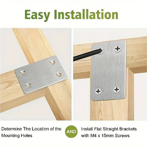 Heavy Duty Stainless Steel Mending Plates 36 Pack Corner Braces for easy installation on wooden furniture.