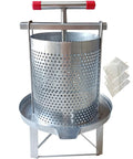 Smooth Operator Manual Honey Press And Beeswax Extractor Machine With Heavy Duty Stainless Steel Frame featuring three nylon filter bags.