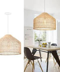 Rattan Pendant Light With Woven Basket Vibe Farmhouse Chandelier in a modern dining room setting