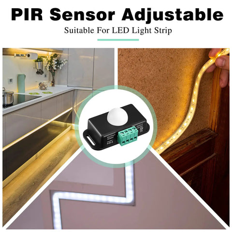 Three Pack 12V To 24V PIR Sensor Kit For LED Strip Lights Adjustable Infrared Motion Detector Black Housing motion sensing