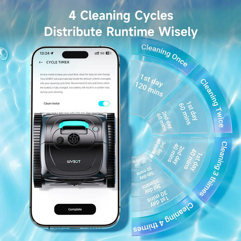 Cordless Robotic Pool Vac For Inground And Above Ground Pools With 4 In 1 Cleaning Smart Navigation App Control on screen