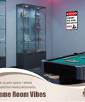 Hella Durable Metal Wall Art Sign For The Man Cave Featuring Funny Forget The Dog Beware Of Wife Quote in aluminum above game room table.
