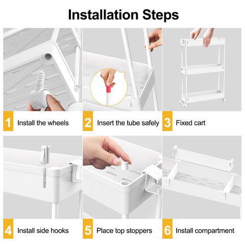 Installation steps for Slim 4 Tier Storage Cart With Rolling Wheels And Narrow Profile For Tight Gaps Between Furniture And Appliances