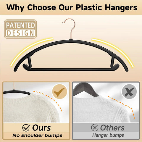 Heavy Duty Black Plastic Hangers Pack Of 50 With Rounded Shoulders That Prevent Bumps, Space Saving Hangers For Coats, Sweaters.