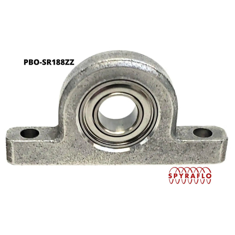 Two Pack Quarter Inch Aluminum Pillow Block Mount With Deep Groove Ball Bearing ABEC Three For Smooth Rotations And Heavy Duty Radial Load Capacity Lubricated Steel Bearing PB0 SR188ZZ, front view