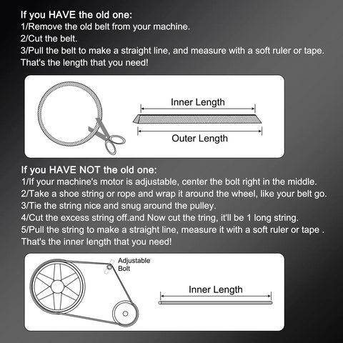 Diagram showing how to measure belt length with scissors and string for Classic Wrapped V Belt A35 Half Inch 37 Inch Outside Circumference