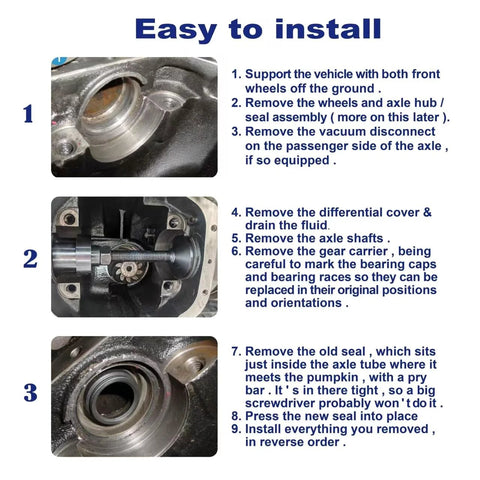 Inner Axle Side Seal Installation Tool for Dana 30 44 60 with step-by-step instructions and visible tool application on axle