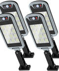 Four Lit Up Solar Flood Lights Outdoor With 168 LED 6500K Dusk Till Dawn Eight Sided Motion Sensor IP66 Waterproof