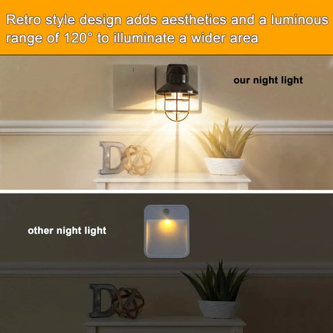 Comparison of Six Pack Rustic Farmhouse Night Lights Plug In Dusk To Dawn 2700K Warm White With Vintage Black Cage versus plain light