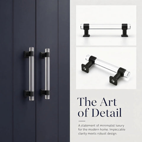 10 Pack 3.75 Inch Center To Center Cabinet Pulls Round Tube Acrylic Black Modern Drawer Handles For Kitchen And Bathroom Cabinets Zinc Alloy Base Durable Hardware displayed vertically and horizontally