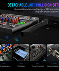 Eight Channel DJ Mixer With Bluetooth And USB Interface featuring detachable anti-collision strip, ports, and HD display.