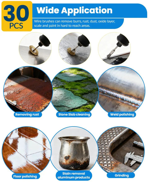 Polishing Kit For Dremel 100 Piece Buffing Wheel Set with wire brushes for rust removal, stone slab cleaning, weld polishing.